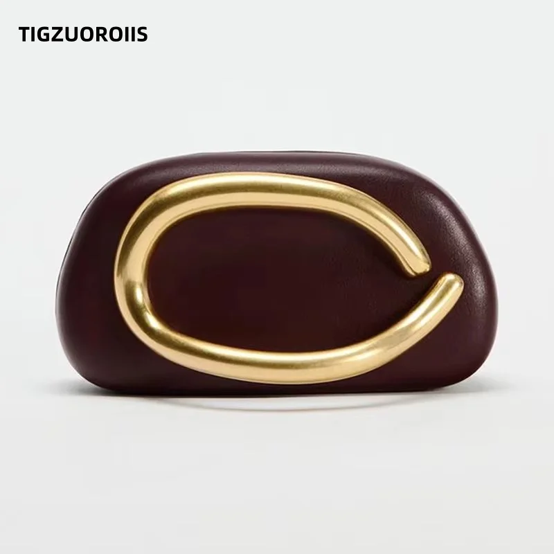 517043-91cdba.jpg Gold Metal Closure Box Clutch Bag Women Evening Wedding Party Cute Purse Bag Handbag Dark Red Beige 2025 Spring New Fashion - Image 1