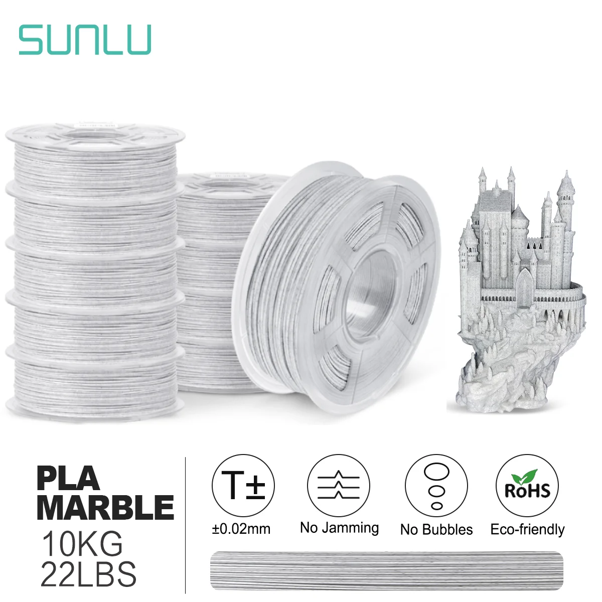 SUNLU 10KG 3D Filament PLA Rainbow Marble WOOD CarbonFiber SILK Rainbow 1.75MM Printer Non-Toxic Bright Color Odorless No Knots jayo 3d filament pla pla meta petg silk pla wood rainbow marble 1 75mm 5roll 1 1kg 0 65kg 3d printer filament for 3d printer