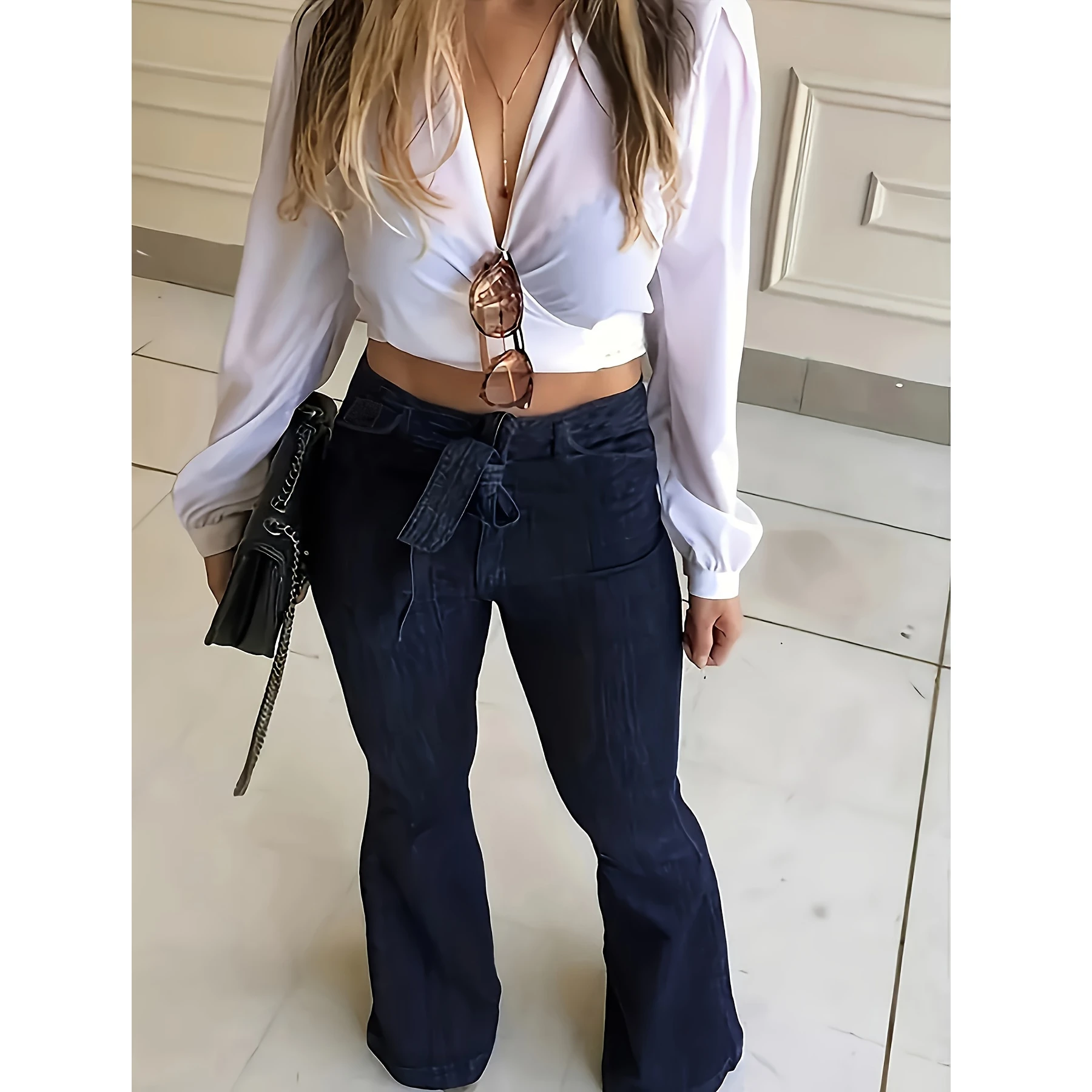 Y2k jean femme jean tendance ceinture élastique pantalon évasé pantalon large élégant nouveau Design décontracté