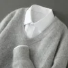 Men's V-neck Wool Sweater, Thick and Loose Pullover, Underlayer Knitted Sweater, Korean Version, Autumn and Winter 1