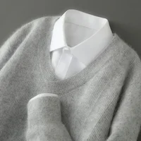 Men's V-neck Wool Sweater, Thick and Loose Pullover, Underlayer Knitted Sweater, Korean Version, Autumn and Winter 1