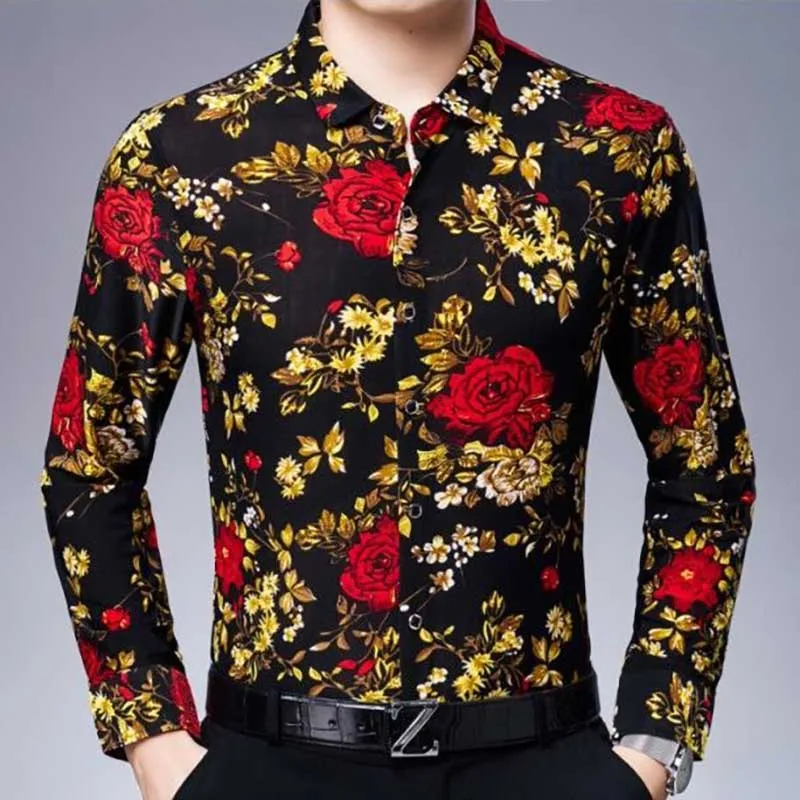 Fashion Lapel Button Korean Long Sleeve Printed Shirts Men's Clothing 2023 Winter Loose Casual Tops All-match Warm Shirts