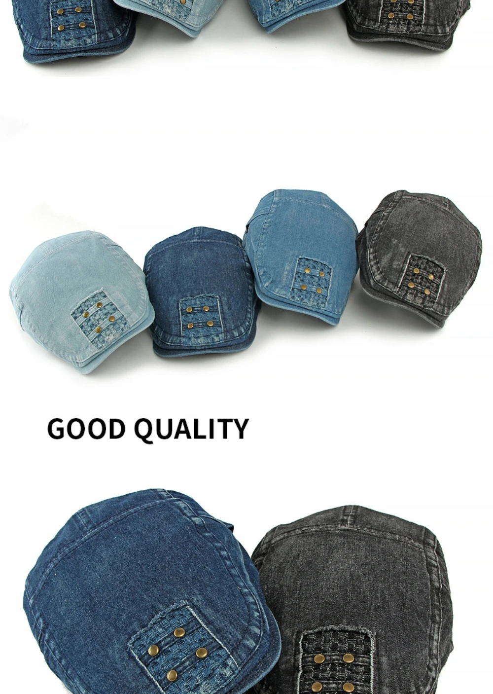 HT4862 Berets für Männer Frauen Neue Alle Jahreszeiten Denim Baskenmütze Mütze Männlich Weiblich Baumwolle Ivy Flache Kappe Einstellbar Künstler Maler Baskenmütze Hut – Detail 3