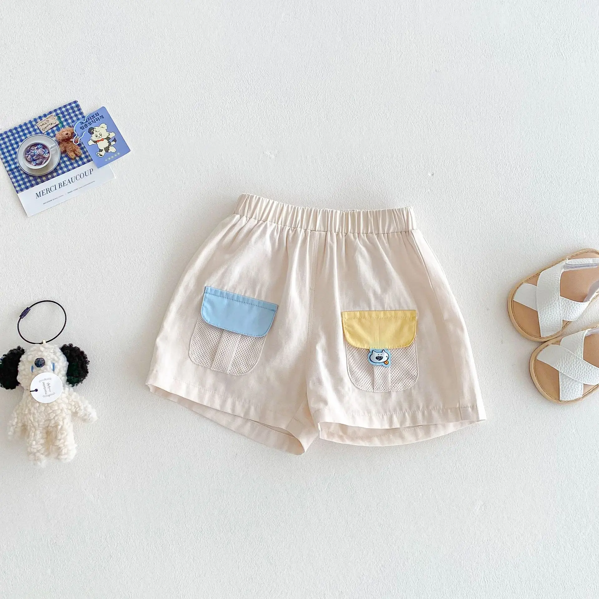 Children's Korean Shorts 2025 New Summer Boys' Fashion Contrasting Pocket Cartoon Casual Pants Trendy Baby Pants