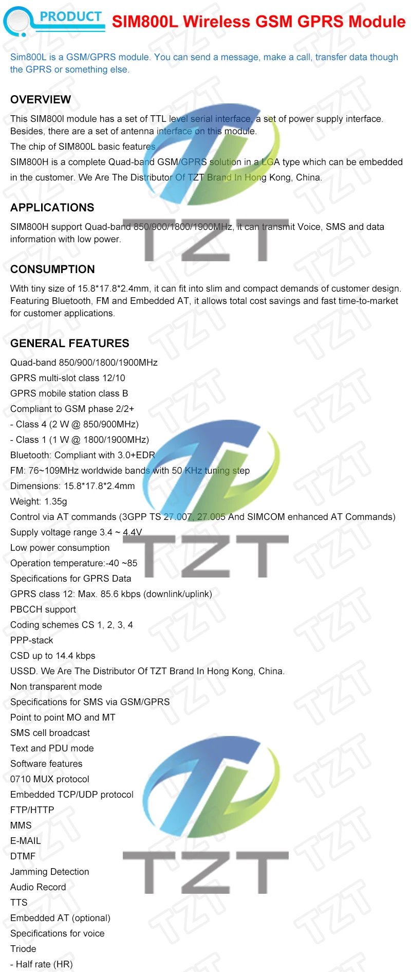 TZT SIM800L V2.0 5V GSM/GPRS Modul Quad-Band mit Antennenkabelkappe – Detail 1