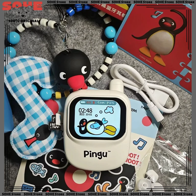 รูปสินค้า หูฟังบลูทูธหน้าจอ Pingu รุ่นใหม่ หน้าจอแบบกำหนดเอง โหมดคู่สำหรับเล่นเกมและฟังเพลง บลูทูธ 6.0 รูปทรงโทรศัพท์น่ารัก