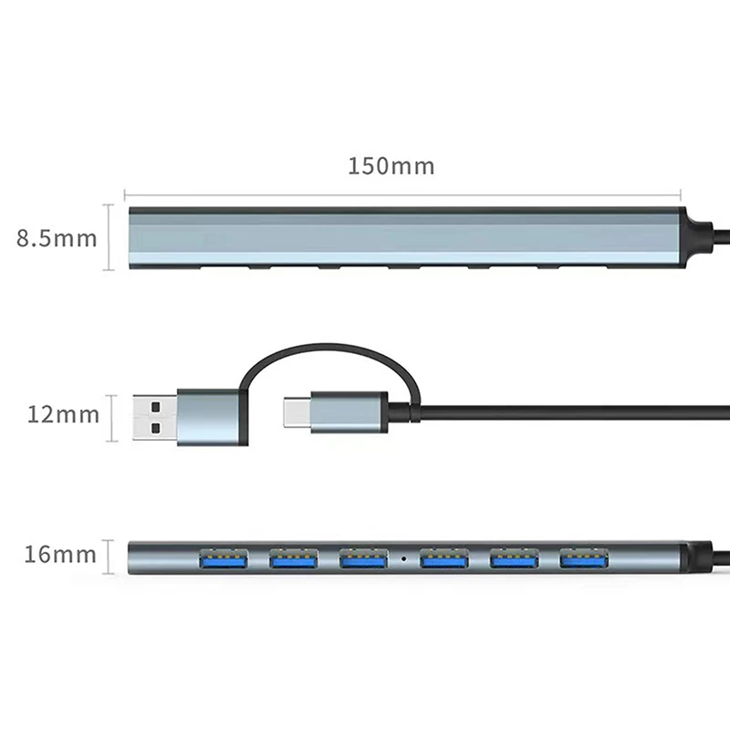 PC 컴퓨터 멀티 포트 USB 3.0 허브, USB 2.0 허브, USB C 타입 허브, 멀티 7 포트 분배기, 고속 5Gbps