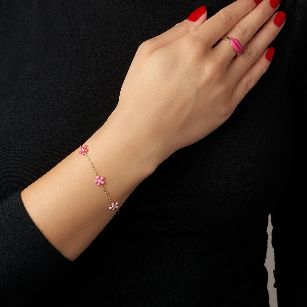 Multicolour Mini Wildeflower Daisy Bracelets Handmade Gold Color Anklet Chain Enamel Flower Adjust Bangle Bracelets Party Gift