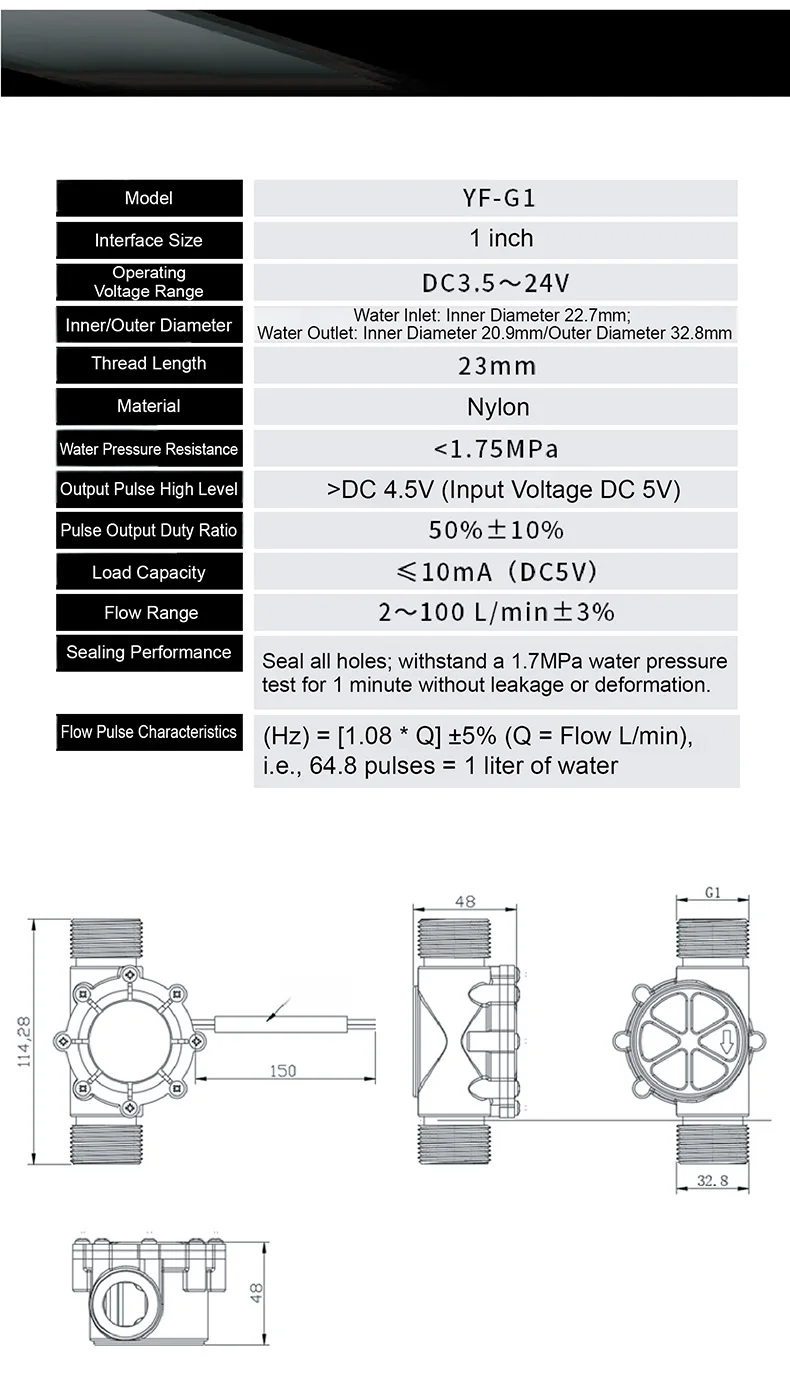YF-S201 Hall Flow Sensors Water Flow Sensor Hall Effect Liquid Meter G1/2 1/2 In