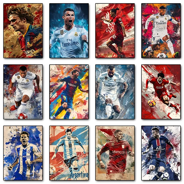 Famous Football Player Soccer Star Colorful Graffiti Posters Canvas Printing Wall Art Picture for Living Room Home Decor Gifts