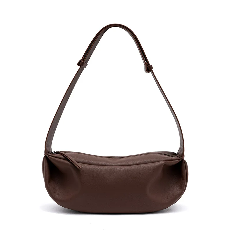 

Autumn Vintage Dumpling Bag Genuine Leather Women's Bag Cowhide Wide Shoulder Zipper Sheet Shoulder crossbody bag designer bag