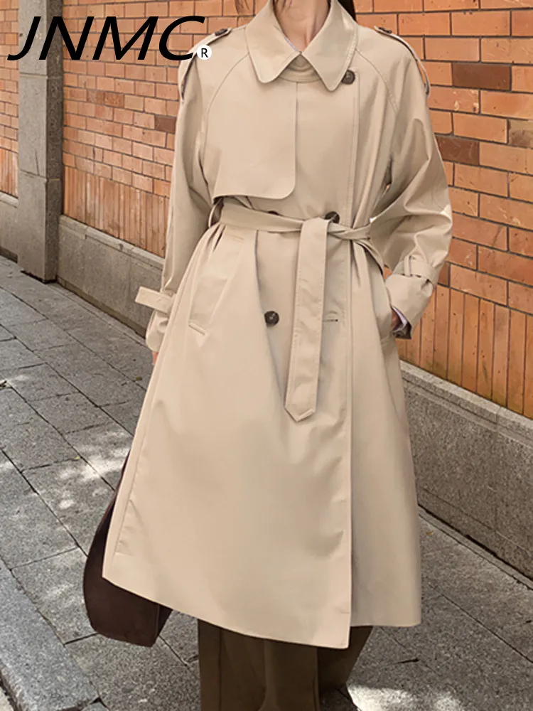 

JNMC 2024 Women's New Single-breasted Solid Color Slim-fit Coat Lace-up Trench Coat Over The Knee Waist Mid-length Coat