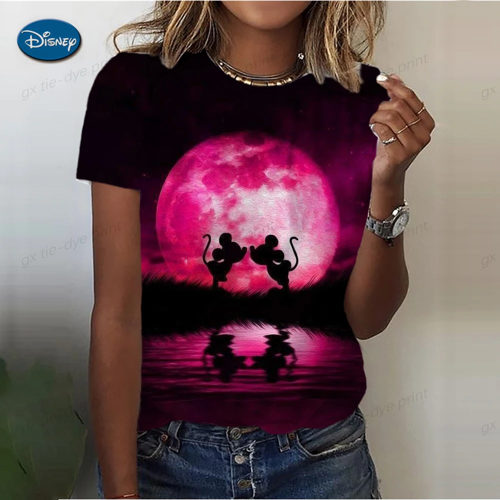 

Новинка лета 2023, модная женская одежда, футболка, повседневная одежда, топ, рубашка, Повседневная рубашка с принтом Диснея Минни Микки Маус, уличная одежда