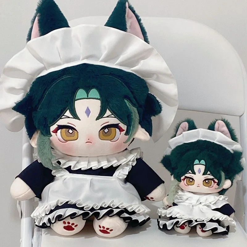 Green Hair Xiao Idol Doll 20/40cm Cotton Doll With Skeleton Toys Anime Genshin Impact Soft Stuffed Doll Fan Gift Dress-up Dolls genshin impact zhongli diamond shape hair rope lady the hair tail hairstyle hairpins women bobby pins copslay hair accessories