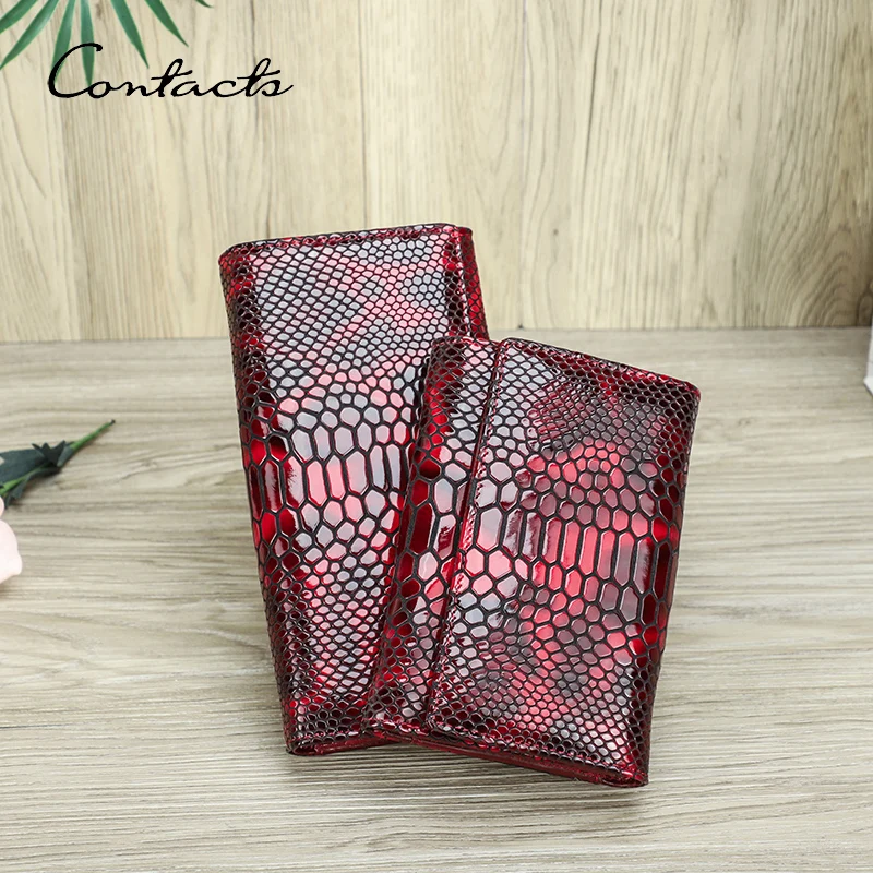 Women Wallet Leather Wallet Coin Purse Credit Card Holder Women Coin Purse CONTACT'S Genuine Leather Wallets for Women Fashion Serpentine Design Card Holders Coin Purses Money Clip Female Bags Handbags