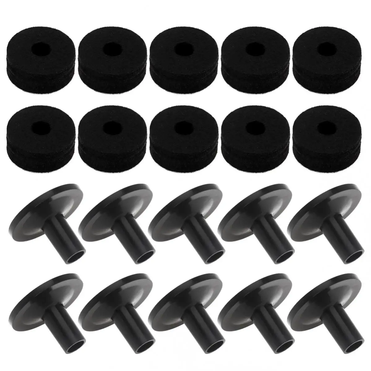 10 sets Standard Size Cymbal Stand Sleeves and Felt, Black Cymbals Stand Felt Pads Replacements Accessories