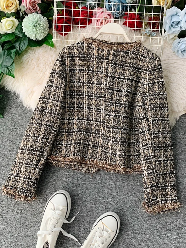 New Autumn Winter Vintage Tweed Jacket Coat Women Small