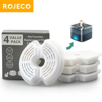 ROJECO-고양이 물 분수 필터 교체 필터, 2L 자동 애완 동물 물 디스펜서 꽃 트리플 여과