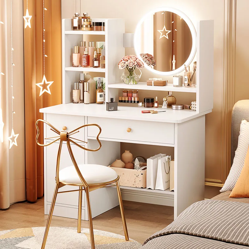 

Cosmetics White Bedroom Dressers Drawer Storage Makeup Dressers Light Mirror Small Apartment Tocador Maquillaje Decoration