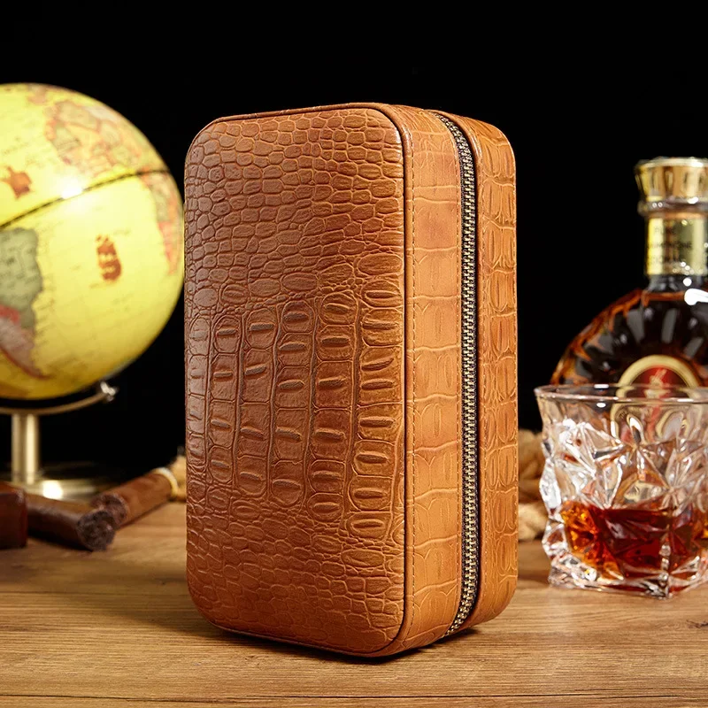 

2023 Leather Cigar Case Travel Cigar Box moisturizer Cuba Humidor Cedar Wood Portable Cigars Smoking Accessories Men Gifts Tool