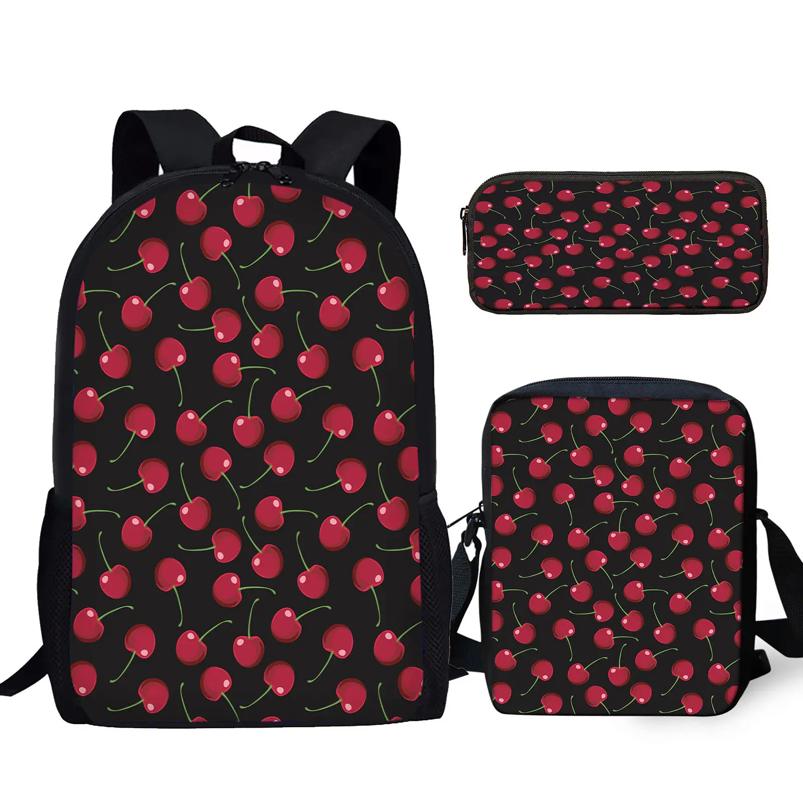 Cherry/Tropical Fruit Pattern Design Comfortable Adjustable Shoulder Strap Brand Backpacks Messenger Bag Student Pencil Case