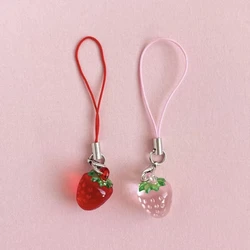 Charming Strawberry Resin Pendant Keychain with Mini Fruit Accents - Cute Lanyard Accessories & Christmas Gifts (Set)