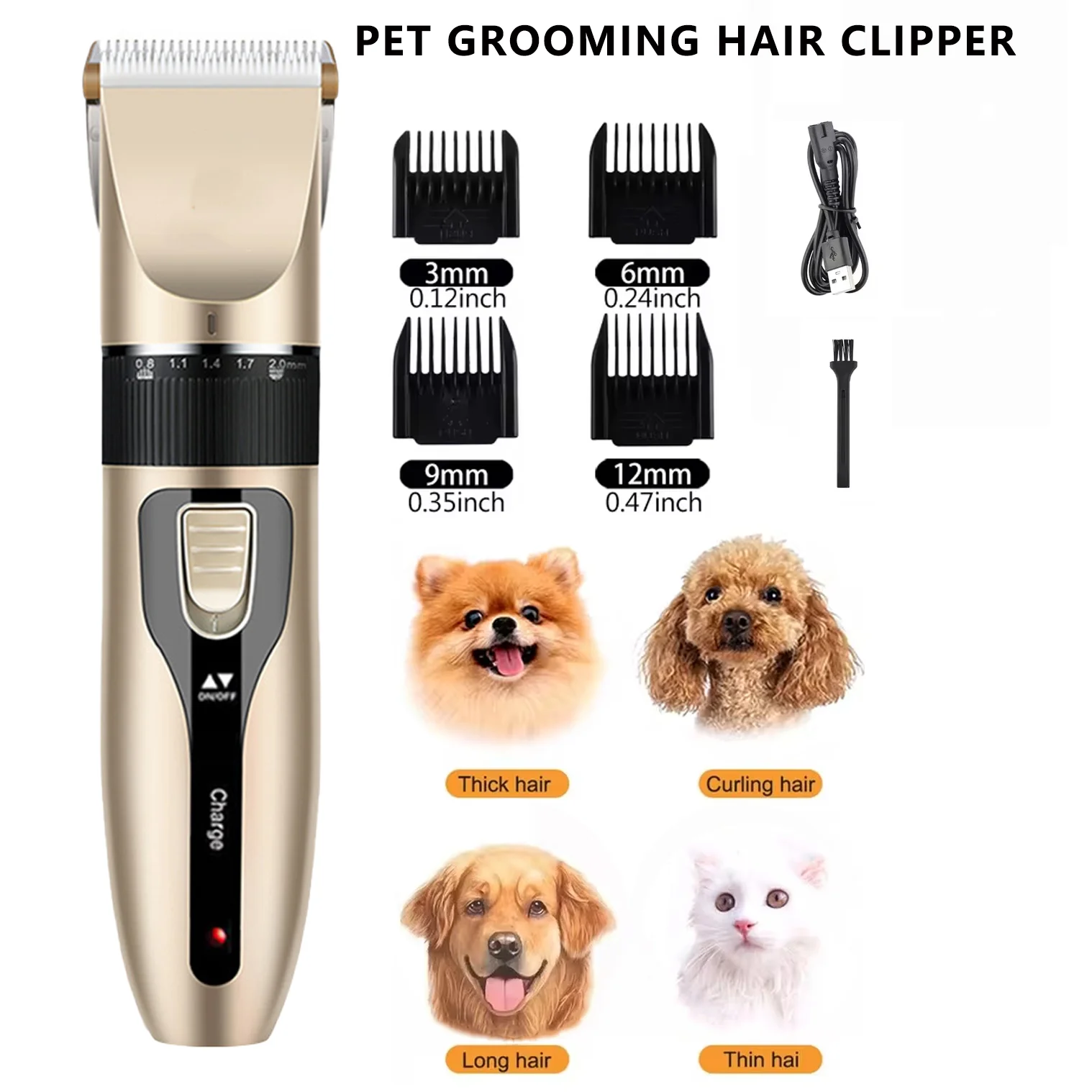 Pet Professional Animal Clipper Razor Blade Electrical Grooming Trimmer for Dogs Cats USB Rechargeable Shaver Low Decibel Dog Haircut Machine