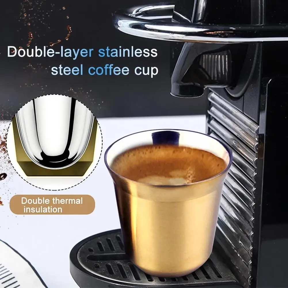 Stainless Steel Cup Coffee Mug Cute Double Wall 80ml Espresso Insulation Nespresso Pixie Coffee Capsule Shape Thermo Coffee Mugs images - 6