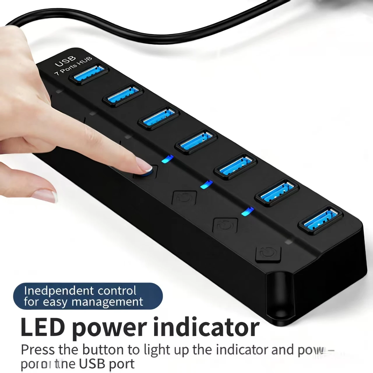 4/7-Port USB 3.0 HubLED Indicator, Individual Switch Control, CompatibleLaptops, Flash Drives, Hard Drives, Computer
