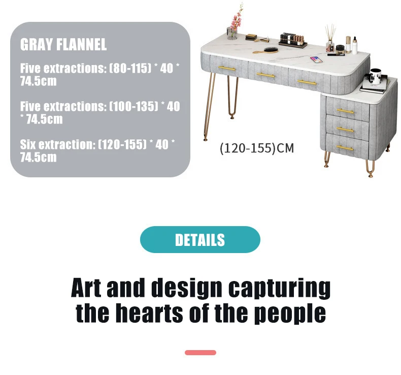 Description Picture 6 of itemLuxury Dressing Table With Mirror Vanity Makeup 4 Colors Artificial Marble Velvet Drawers For Mirrored Dresser Furniture Bedroom
