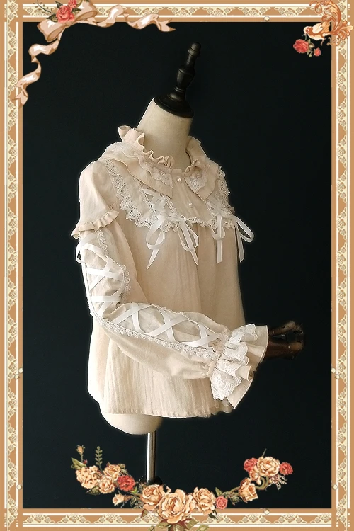 * Warm Milk Tea * Sweet Women's Ruffled Blouse Long Sleeve Jacquard Striped Blouse By Infanta