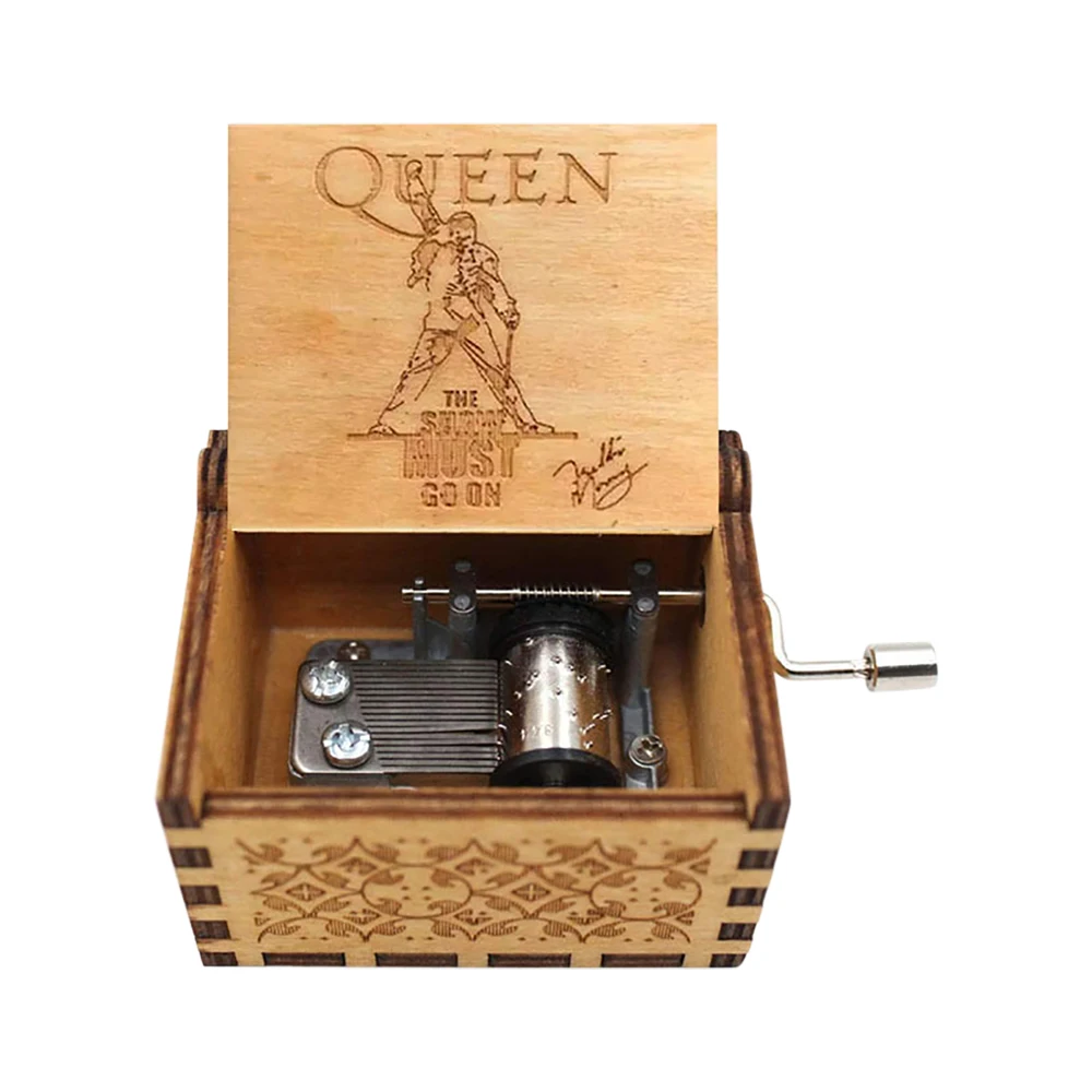 Happy Birthday Musical Ornaments Antique Wooden Engraved Hand Cranked Music Box Gifts for Girlfriend Women Wife Girls