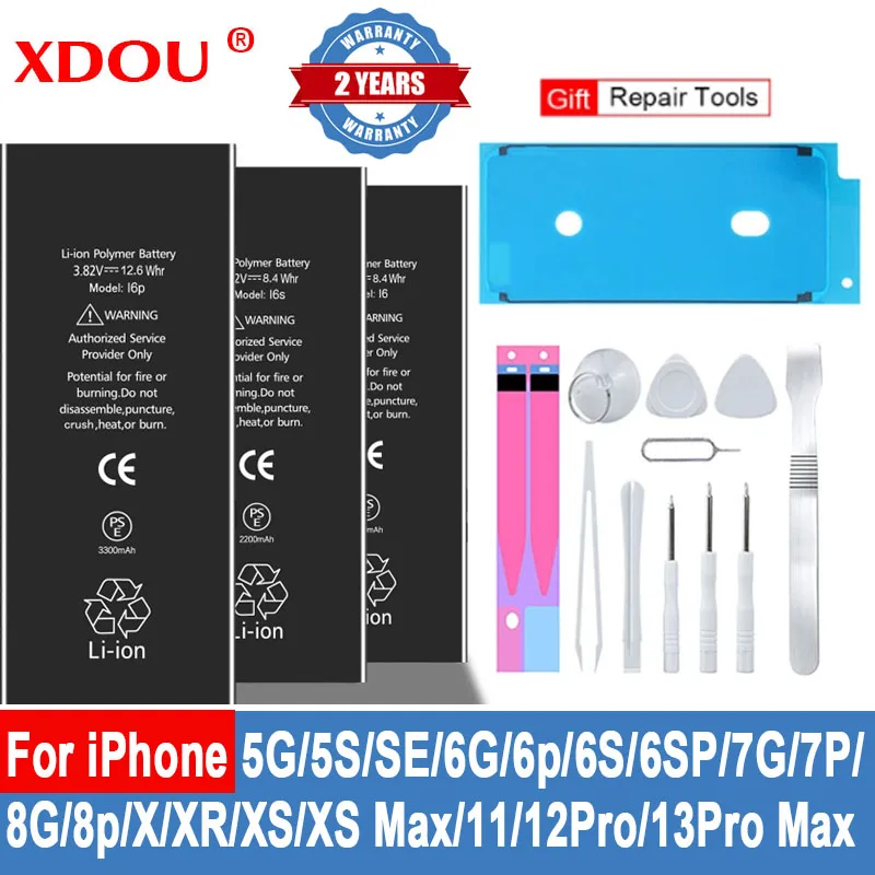 

XDOU Battery For iPhone Apple 5S SE 2 6 6S 7 8 Plus X XR XS 11 12 13 Pro Max Replacement Bateria IP6S 6G 7G 7Plus 8Plus 4 5 4S