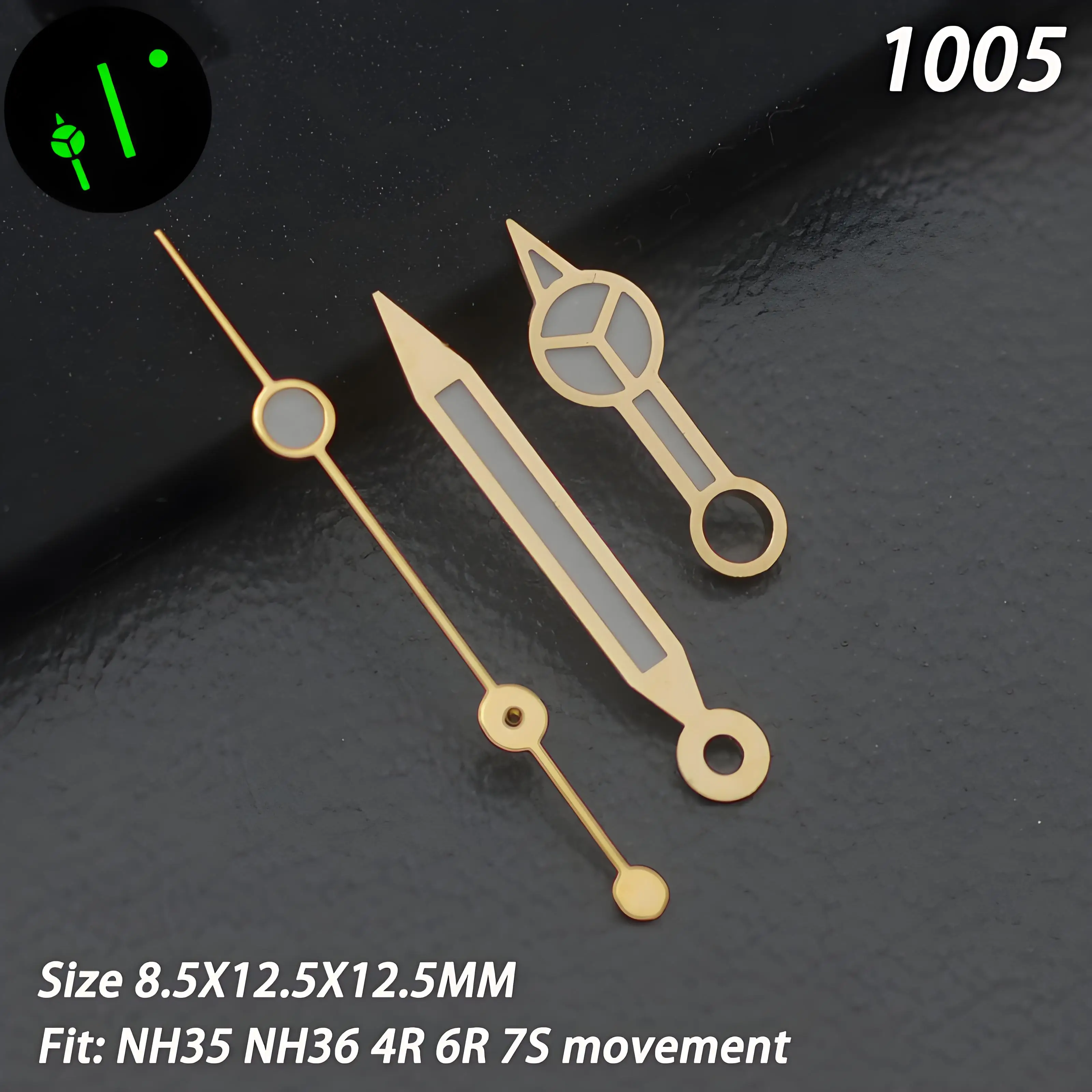 Green Luminous Watch Hands - Black Finish