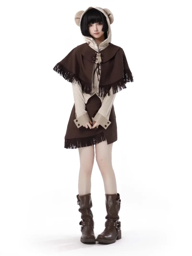 Japanese Style Granular Knitted Design Top Shawl Women's Split Suit Harajuku Long Sleeved Short Jackets Trousers Women's Clothes