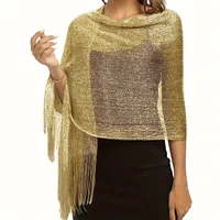 Fashion Bright Silk Sunscreen Shawl Hijab Gold Silver Shiny Scarves For Women Lace Tassel Party Evening Dress Scarf 2