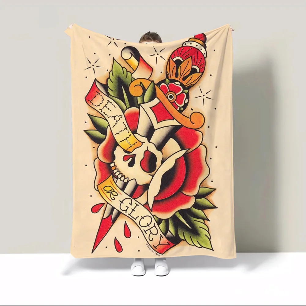 Custom Blankets for Adults New School Tattoo Thin Wadding Blanket King Size Microfiber Bedding Fluffy Plaid Home Interior Throw 3