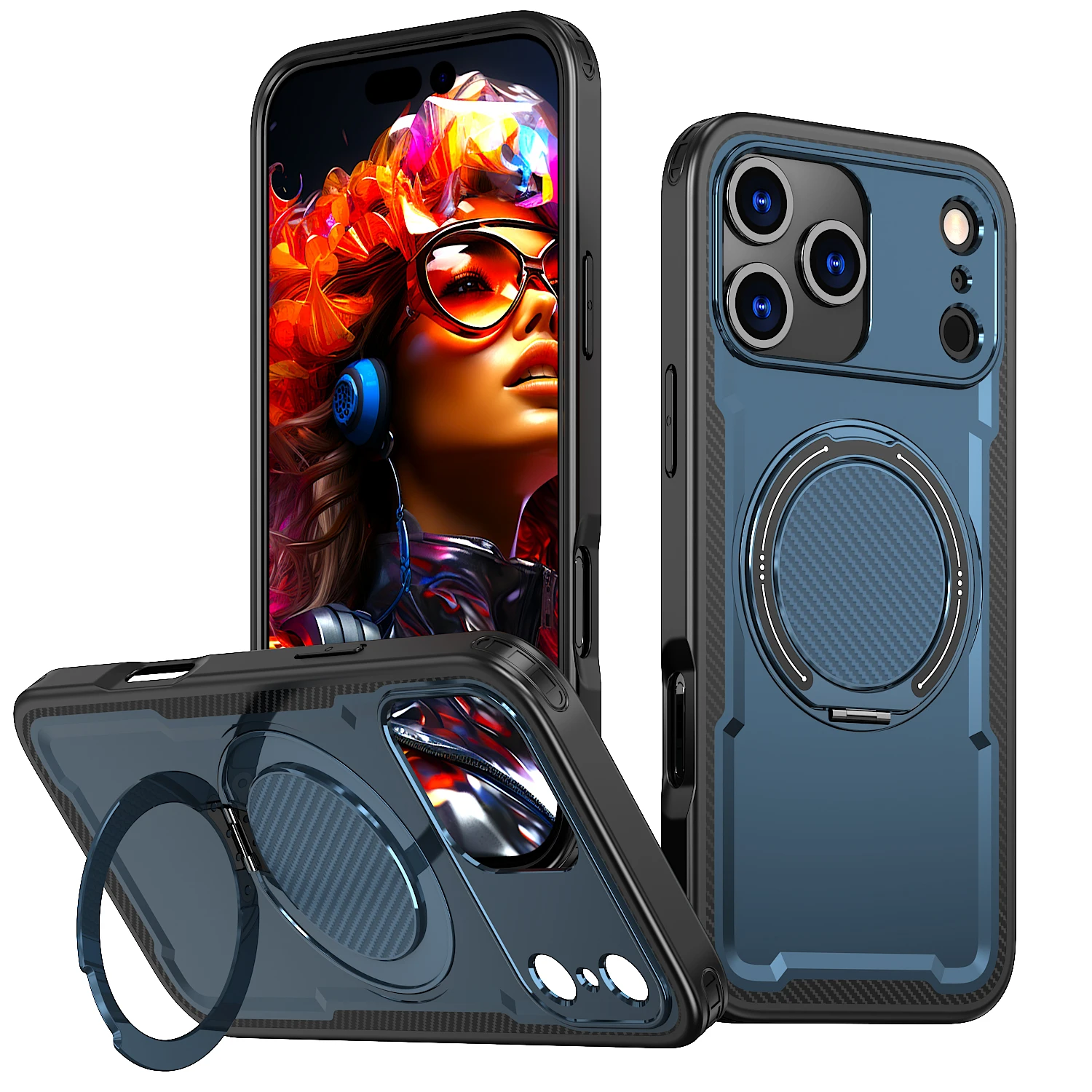 Magnetic Rotating Stand Shockproof Phone Case with TPU Frame and Metal Bracket