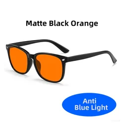 Classic Red Lens Blue Light Blocking Square Glasses - Better Sleep and UV Protection (Matte Black Orange)