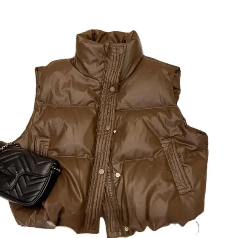 Korean Style Winter Female Vest Coats Sleeveless Stand Collar Zipper Button Fly Women's Cotton Jackets Solid Color Ladies Vests