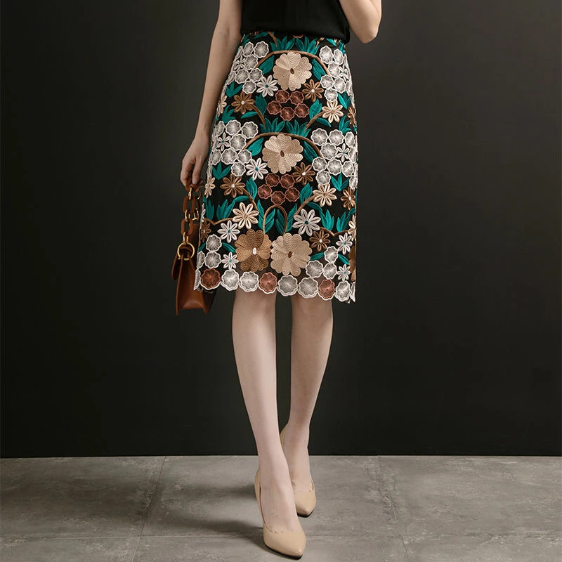 

2021 Spring Autumn Elegant Women Botanical Floral Pencil Skirt Vintage Slim Midi Skirts Women Faldas Mujer Femme Feminina Black