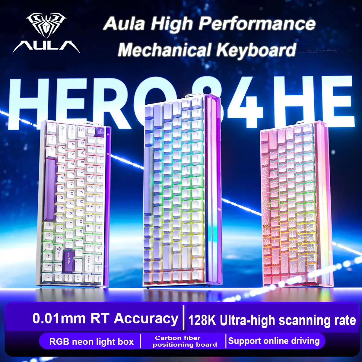 AULA HERO 84 HE 유선 기계식 키보드 음악 리듬 RGB 게임용 키보드..