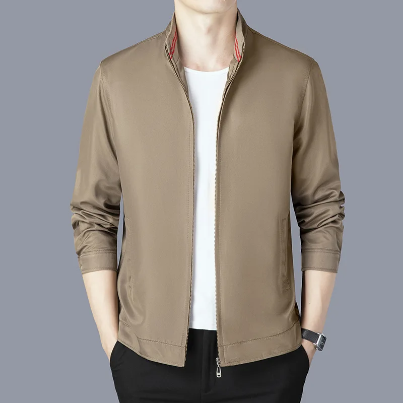 

Spring Men Long Sleeve Khaki Zip Up Jacket Oversize 3xl 4xl Casual Business Office Wear Windbreaker Simple Coat Male Outerwear