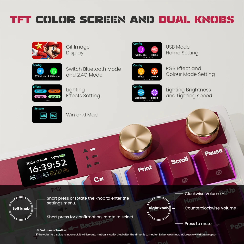 RK ROYAL KLUDGE M87 가스켓 무선 기계식 키보드 TFT 컬러 스크린이 포함된 핫스왑 가능 Bluetooth/2.4G/USB-C 게임용 키보드