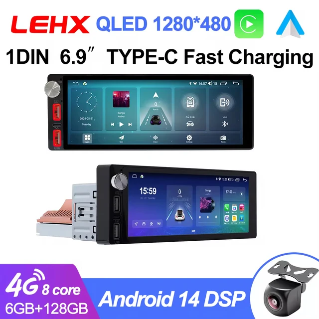 LEHX L6Pro 1 Din 6.9 Inch Car Android Radio Multimedia Wireless Carplay auto Autoradio Stereo GPS 1din dvd 4G LTE Touch Screen