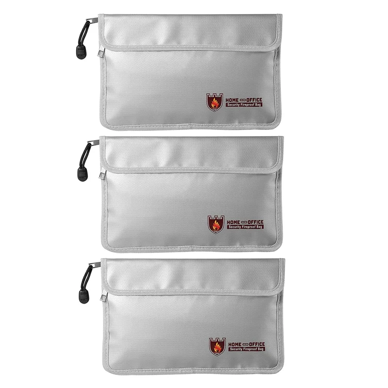 

3X Fireproof Document Bag,Waterproof and Fireproof Money Bag with Zipper,Fireproof Safe Storage Pouch for Passport Ect.