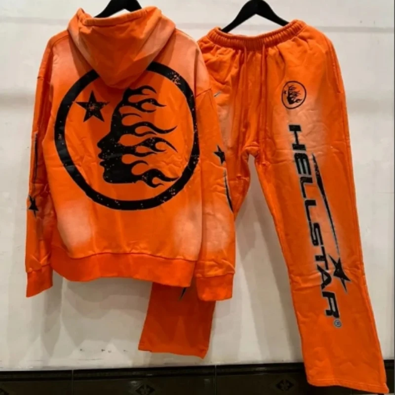 

New Winter High Quality Hellstar Washed Old Hooded Sweatpants Men's Women's Fashion Loose Hip Hop Hellstar Sweatshirt