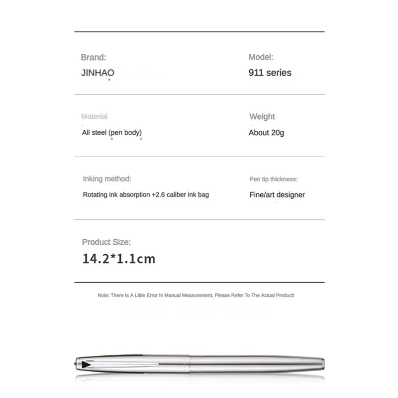 Jinhao 911 Fountain Pen Luxury All-Steel Body Elegant Calligraphy Ink Pens EF Nib Business School Office Supplies Stationery 6