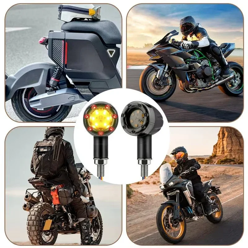 Motorcycle Bullet LED Turn Signal Brake Tail Light Combo 12V Amber Red Rear Blinker Indicator Lamp for Retro Cafe Racer Scooter