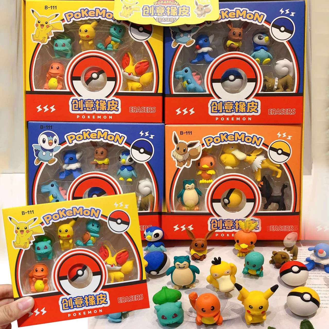 

5pcs/set Pokemon Pikachu Figure Cartoon Eraser Random With Box Kawaii Pencil Erasers Student Articles School Stationery Gifts